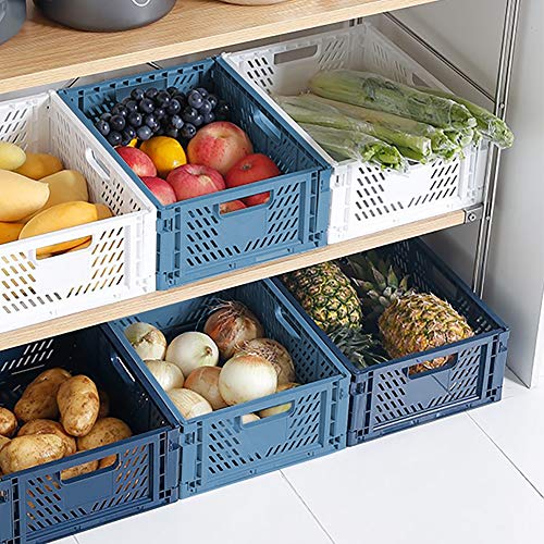 Paquete de 4 cestas de almacenamiento de plástico, cajas plegables de almacenamiento, cesta organizador para alimentos, frutas, verduras, cocina y baño