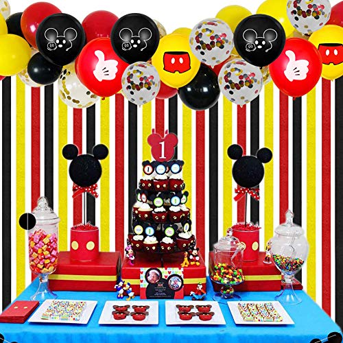 Paquete de 45 globos de Mickey Mouse, globos de látex de 12 pulgadas, rojo, negro, amarillo, Mickey Color Confeti Globos Kit para Baby Bbay Party Baby Shower Mickey Mouse Tema Party Supplies