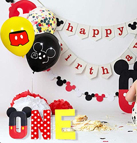 Paquete de 45 globos de Mickey Mouse, globos de látex de 12 pulgadas, rojo, negro, amarillo, Mickey Color Confeti Globos Kit para Baby Bbay Party Baby Shower Mickey Mouse Tema Party Supplies