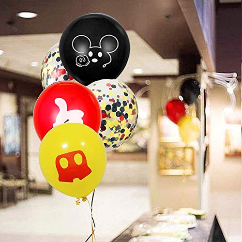 Paquete de 45 globos de Mickey Mouse, globos de látex de 12 pulgadas, rojo, negro, amarillo, Mickey Color Confeti Globos Kit para Baby Bbay Party Baby Shower Mickey Mouse Tema Party Supplies