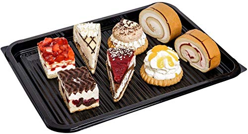 Paquete de 5 bandejas de catering extra grandes con tapas | Platos de sándwich desechables con tapas | Bandeja de buffet ~ 39cm x 29cm ~ Tapas transparentes ~ Bandejas negras