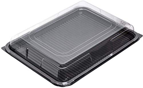 Paquete de 5 bandejas de catering extra grandes con tapas | Platos de sándwich desechables con tapas | Bandeja de buffet ~ 39cm x 29cm ~ Tapas transparentes ~ Bandejas negras