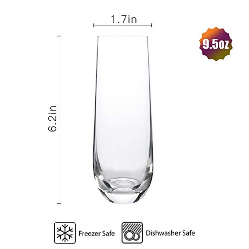 [Paquete de 6, 280ml/9.5oz] Design•Master Copas de flauta de champán sin tallo, copas para beber sin plomo, cristalería de uso general para beber vino.