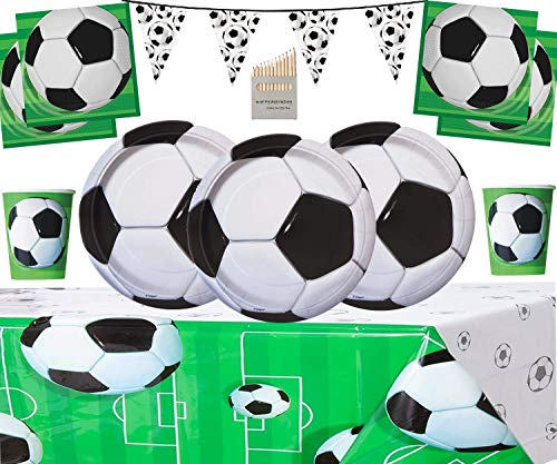 Paquete de vajilla de Fiesta de fútbol Decoración de Fiesta de cumpleaños para niños Suministros de Fiesta de fútbol Banner de fútbol, ​​Platos, Tazas, servilletas- 16