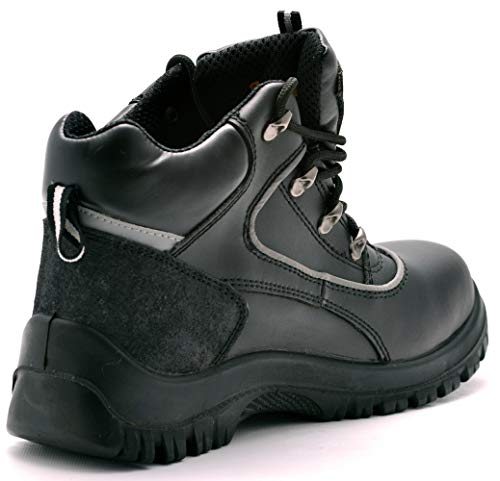 para Hombre de Piel de Botas de Seguridad para Hombre Puntera de Acero de Seguridad Botas de Seguridad S3 SRC Calzado de Trabajo Tobillo Piel 7752 Black Hammer (39 EU)