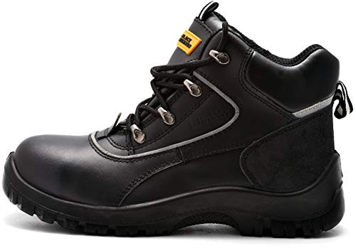 para Hombre de Piel de Botas de Seguridad para Hombre Puntera de Acero de Seguridad Botas de Seguridad S3 SRC Calzado de Trabajo Tobillo Piel 7752 Black Hammer (39 EU)