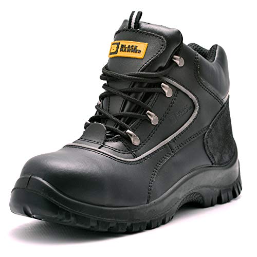 para Hombre de Piel de Botas de Seguridad para Hombre Puntera de Acero de Seguridad Botas de Seguridad S3 SRC Calzado de Trabajo Tobillo Piel 7752 Black Hammer (39 EU)