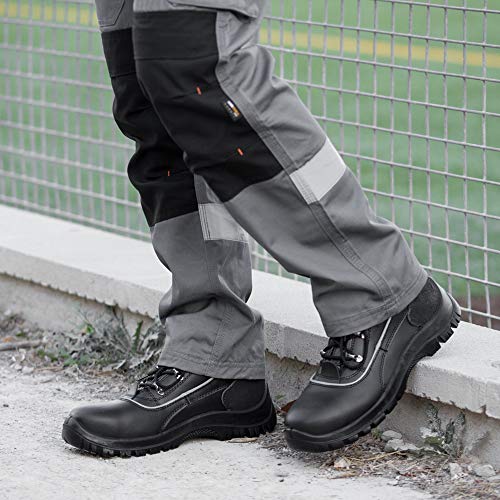 para Hombre de Piel de Botas de Seguridad para Hombre Puntera de Acero de Seguridad Botas de Seguridad S3 SRC Calzado de Trabajo Tobillo Piel 7752 Black Hammer (43 EU)