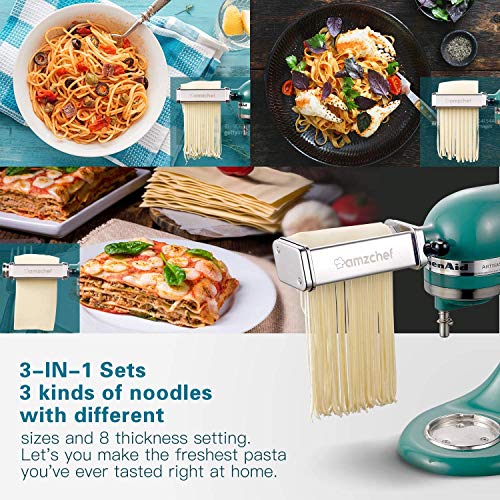 Para KitchenAid, accesorios de máquina de pasta de acero inoxidable AMZCHEF, rodillo de hoja de pasta incluido, cortador de espagueti, cortador de fettuccine