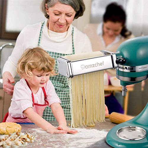 Para KitchenAid, accesorios de máquina de pasta de acero inoxidable AMZCHEF, rodillo de hoja de pasta incluido, cortador de espagueti, cortador de fettuccine