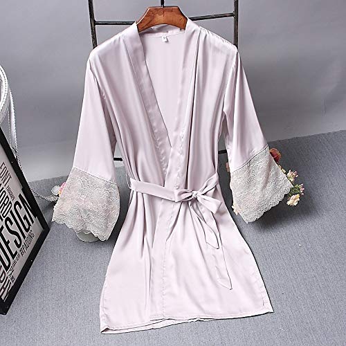 Para sana Las mujeres Paulclub Batas elegante ropa de noche atractiva del cordón de Vestir kimono de seda albornoz, Tamaño: XL (Negro) (Color : Light Purple)