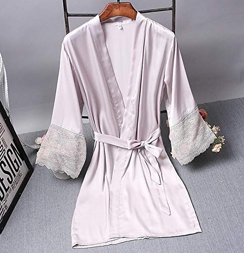 Para sana Las mujeres Paulclub Batas elegante ropa de noche atractiva del cordón de Vestir kimono de seda albornoz, Tamaño: XL (Negro) (Color : Light Purple)