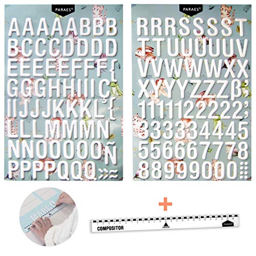 PARAES® Letras Adhesivas Blancas con Volumen - (32 mm de Altura) 127 Caracteres Letras Decorativas Números Blancos - Scrapbooking Materiales - Material Manualidades