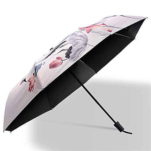 Paraguas de Sol Mujer Paraguas Plegable Protección UV para Las Mujeres Creativo 3D Impreso Sombrilla Umbrella Triple Paraguas 190T Sombrillas 8 Huesos Damas Paraguas (Beige)