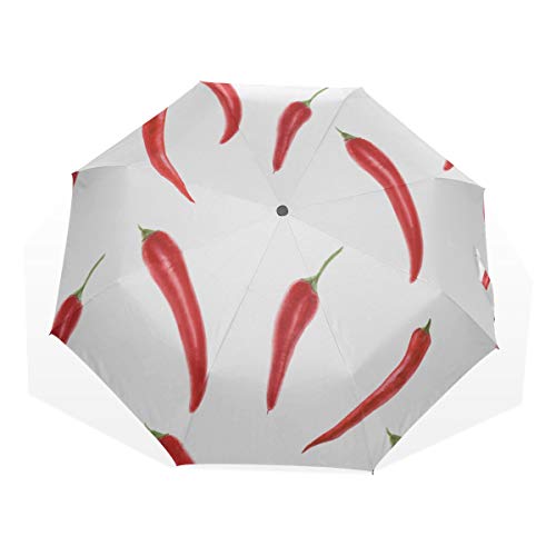 Paraguas de Viaje Red Hot Chili Pepper Dibujado a Mano Anti UV Compacto 3 Fold Art Ligero Paraguas Plegables (impresión Exterior) Lluvia a Prueba de Viento Paraguas de protección Solar para Mujeres N