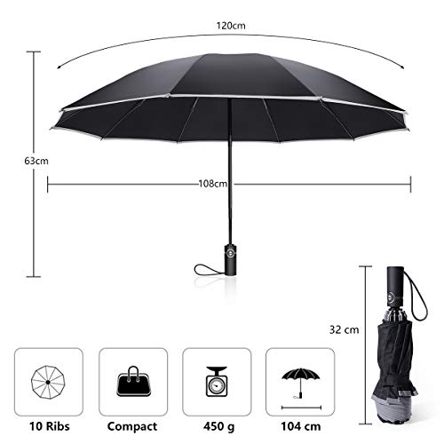 Paraguas Plegable con Apertura y Cierre Automático Compacto y Ligero a Prueba de Viento y Agua Anti UV Durable Paraguas de Viaje