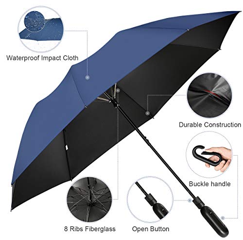 Paraguas Plegable con Apertura y Cierre Automático Compacto y Ligero a Prueba de Viento y Agua Anti UV Durable Paraguas de Viaje (Hebilla Azul)