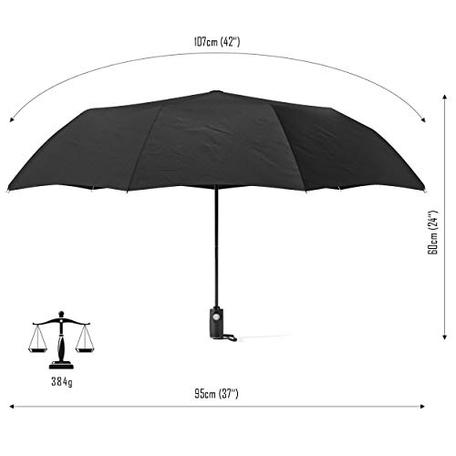 Paraguas Plegable con Teflón Impermeable - Abrir y Cerrar Automático con 9 Varillas a Prueba de Viento hasta 140km/h – Robusto Pequeño Ligero Resistente para Niños y Adultos, Hombres y Mujeres