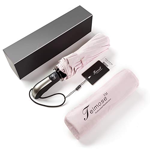 Paraguas Teimose a Prueba de Viento 10 Costillas Paraguas Plegables compactos automáticos con Revestimiento de teflón y Mango Antideslizante para Hombres y Mujeres (Rosa)