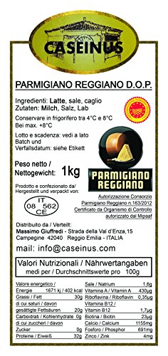 Parmesano Reggiano queso tradicional añejado 24 meses 1 Kg CASEINUS - Denominación de Origen Protegida (Parmigiano Reggiano DOP 24 mesi)