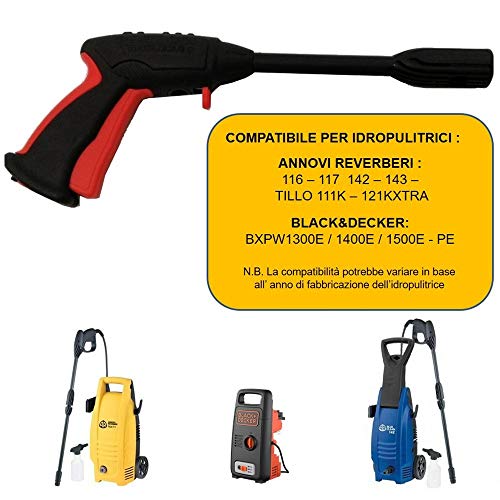 parpyon® - Pistola para hidrolimpiadora Annovi Reverberi - AR Blue Clean - Black&Decker - Conexión rápida para Tubo de Agua - Accesorios de Recambio hidrolimpiadoras + paño de Regalo (BD41623)