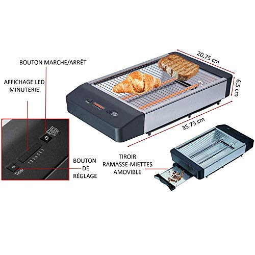 Parrilla horizontal con 7 niveles de brunización, temporizador, pantalla LED, 600 W