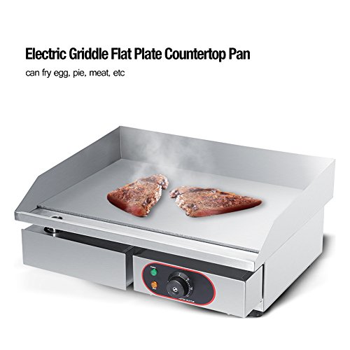 Parrillas Eléctricas Barbacoa, Plancha Eléctrica de 3000W Acero Inoxidable Placa Caliente Comercial Parrilla de Barbacoa con Cajón de Aceite Extraíble Rango de Temperatura: 50-300 ℃, EU Plug