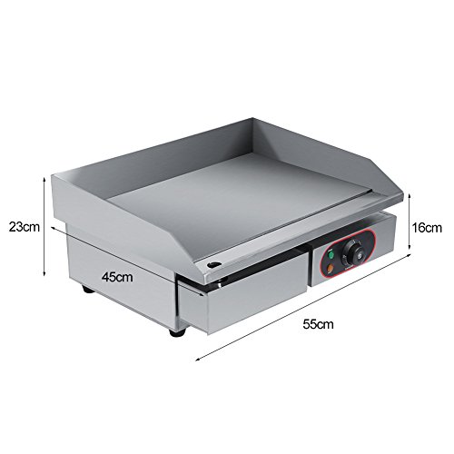 Parrillas Eléctricas Barbacoa, Plancha Eléctrica de 3000W Acero Inoxidable Placa Caliente Comercial Parrilla de Barbacoa con Cajón de Aceite Extraíble Rango de Temperatura: 50-300 ℃, EU Plug