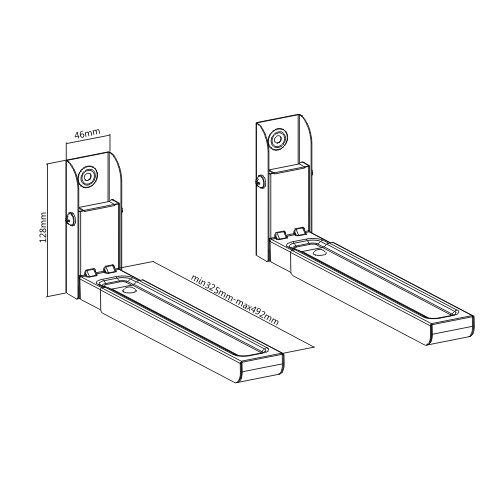 Part King - Soporte universal para estante de pared con brazos ajustables de 290 mm a 420 mm, color negro