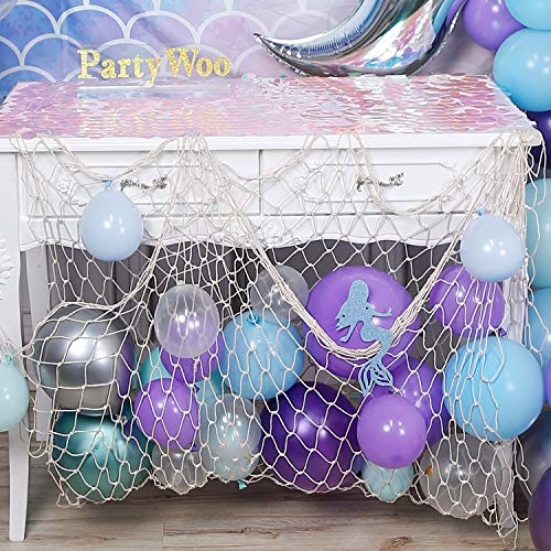 PartyWoo Kit de Guirnalda de Globos de Sirena, 180 pcs Telón de Fondo de Sirena, Globos de Cola de Sirena, Pegatinas de Sirena, Globos Metálicos de Platas,Verdes y Púrpuras, Globos de Mentas y Azules