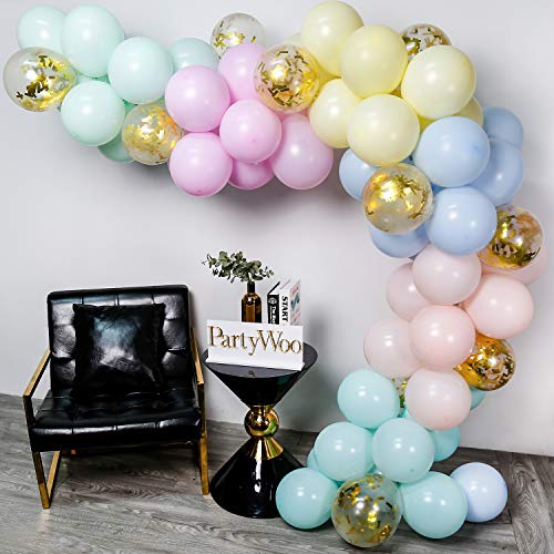 PartyWoo Pastel Globos 80 Piezas Globos de Látex en Colores Pastel Surtidos y Globos de Confeti Decoraciones de Fiesta Colores Pastel para Cumpleaños de Niñas, Baby Shower, Boda