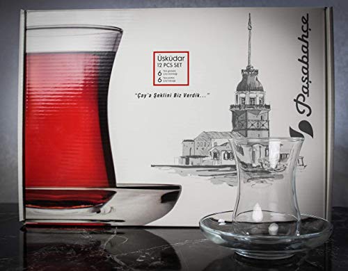 Pasabahce Design - Juego de vasos y platillos de té turcos (6 unidades, 120 cc) 4 onzas Vaso de té turco apto para lavavajillas.