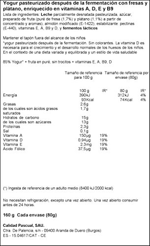 Pascual Yogur Liquido Fresa-Plátano - Paquete de 2 x 80 gr - Total: 160 gr