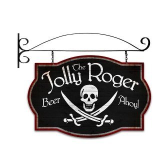 Past Time Signs PS162 Jolly Roger Tavern Bar & Alcohol Doble Cara Custom Metal Forma con Soporte De Pared