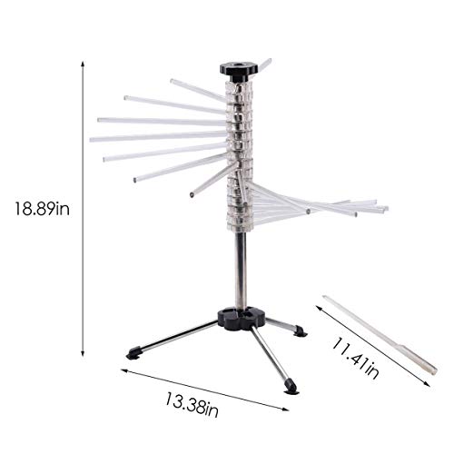 Pasta secado Panel de acero inoxidable Estable soporte no pegajoso plástico plegable secado Polo de fideos de pasta fresca Tendedero Secador de almacenamiento para la cocina casera (Transparent)