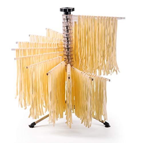 Pasta secado Panel de acero inoxidable Estable soporte no pegajoso plástico plegable secado Polo de fideos de pasta fresca Tendedero Secador de almacenamiento para la cocina casera (Transparent)