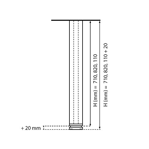 Pata extensibles de mesa, 100% aluminio | Sossai® Exclusivo E4TBAL | Perfil: plaza | Incluidos accesorios de montaje | 1 unidades | Altura regulable 710 mm + 20 mm