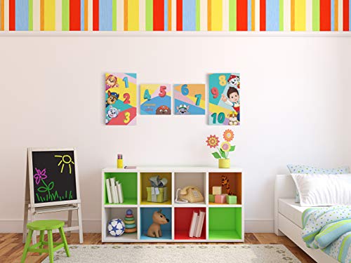 Patrulla Canina Cuadro de Pared decoración del hogar habitación Infantil 4 Unidades: 2 Cuadros de 46cm x 27cm y 2 Cuadros de 27x27cm Aprendiendo a Contar con Patrulla Canina