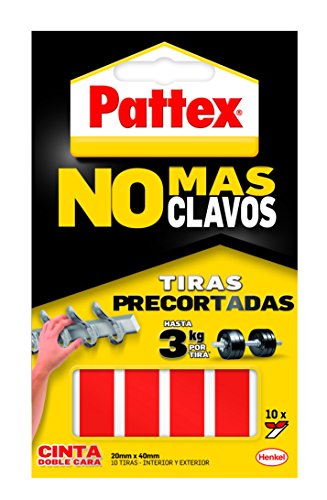 Pattex Cinta de doble cara a tiras No más clavos, fijación permanente, 10 tiras