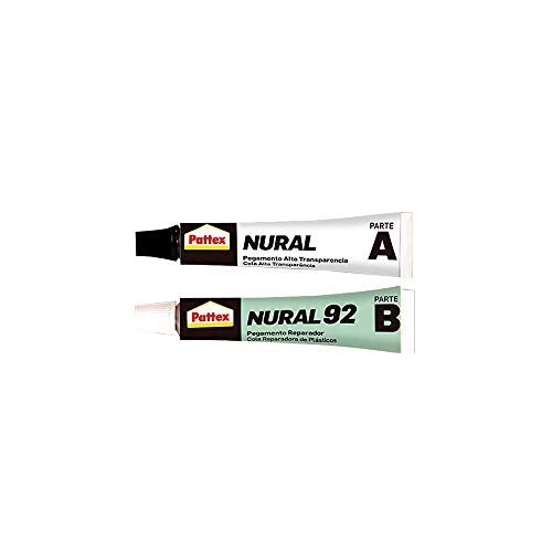 Pattex Nural 92 Pegamento reparador de plásticos, cola transparente para reparar y pegar plástico, rápida y resistente a líquidos y a la temperatura, 2 x 11 ml