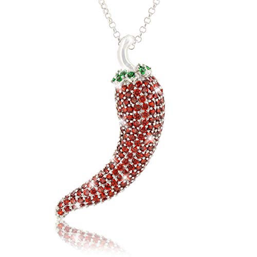 PAVEL´S Collar de Plata Cadena de 42cm Colgante de ají 925 Zirconia cúbica Chile Pimiento Rojo Picante