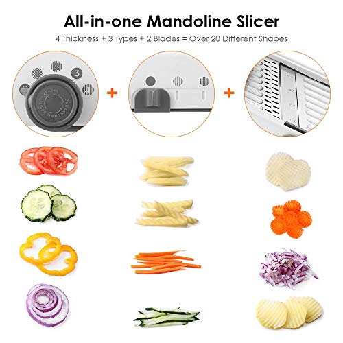 PAVLIT Mandolina Cocina Profesional, Múltiples Cortes por Selector Manual, Mandolina de Acero Inoxidable de Frutas y Verduras, Pie Antideslizante, Protector de Dedos