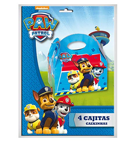 PAW PATROL 0655, Pack 4 cajitas de Carton para chuches Patrulla Canina,, Fiestas y cumpleaños