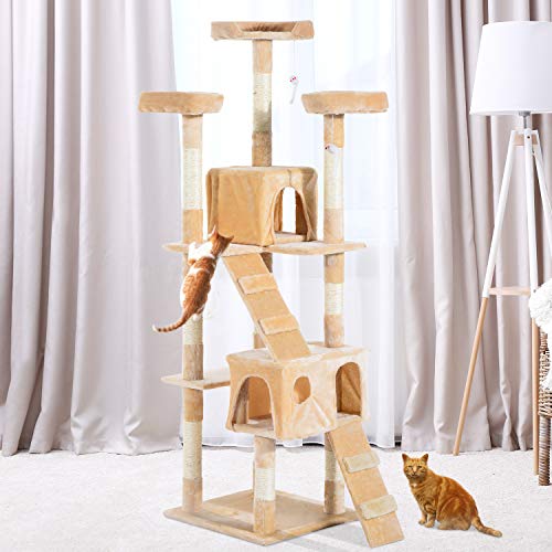 Pawhut Arbol Rascador Gatos 50x50x170cm Dormir Jugar Centro Actividades Arañar Gris NUE (Beige)