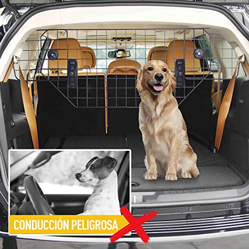 Pawhut Rejilla Separador Perro Coche Extensible Universal Reja de Seguridad Barrera para Perro y Maletas Mascota Apoyo para Cabeza 89-122x41cm Acero