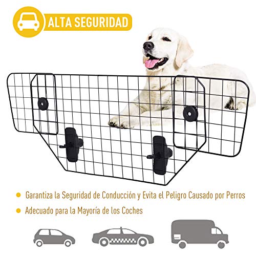 Pawhut Rejilla Separador Perro Coche Extensible Universal Reja de Seguridad Barrera para Perro y Maletas Mascota Apoyo para Cabeza 89-122x41cm Acero