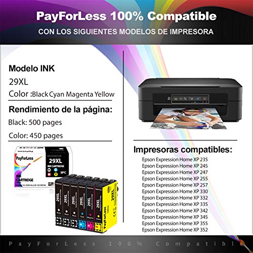 PayForLess 29XL Cartuchos de Tinta para Epson 29 XL Compatible con Epson Expression Home XP-235 XP-245 XP-247 XP-255 XP-342 XP-332 XP-335 XP-345 XP-432 XP435 XP442(4 Negro,2 Cian,2 Magenta,2 Amarillo)