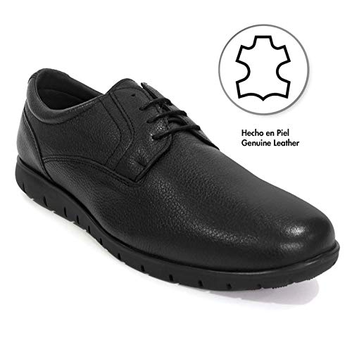 PAYMA - Zapatos de Trabajo, Uniforme y Hostelería de Piel para Hombre. Hechos en España. Acolchados. Repelentes al Agua. Suela de Goma de Caucho. Ideal Camareros, Uniformes. con/Sin Cordones y Velcro