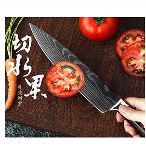 PC 1 Cocina Chef Cuchillos Set 8 pulgadas Modelo japonés 7Cr17 440C alto contenido de carbono del acero inoxidable de Damasco láser de herramientas Santoku rebanar ( Color : 6 PCS value set )