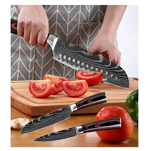 PC 1 Cocina Chef Cuchillos Set 8 pulgadas Modelo japonés 7Cr17 440C alto contenido de carbono del acero inoxidable de Damasco láser de herramientas Santoku rebanar ( Color : 6 PCS value set )